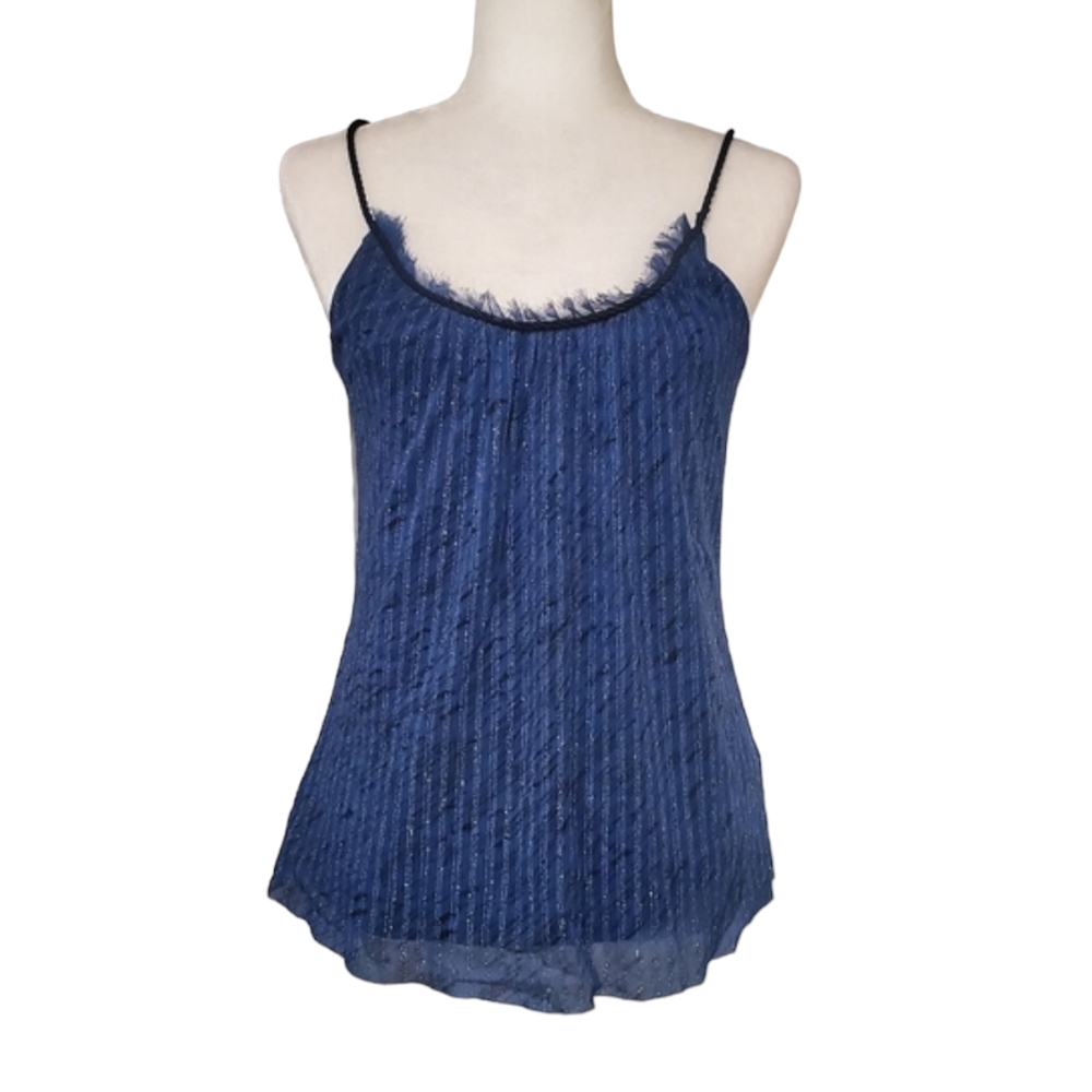 Express Blouse Womens Medium Blue Scoop Neck Spaghetti Straps Top